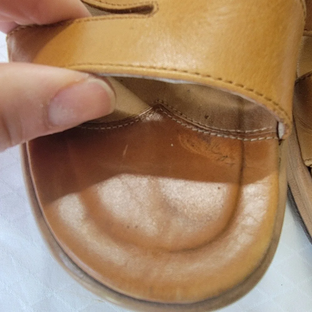 Dansko Womens Tan Leather Strappy Wedge Slide Sandals EU 39 US 8.5-9 Portugal